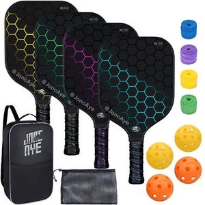 Fiberglass Pickleball Paddles Set of 4 Rackets & Balls w/ Racquet Case - Picture 1 of 5