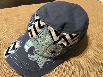 Leader LOGA Distressed Women's Cap Hat Fleur De Lis Rhinestone Emblem! - Image 1 of 4