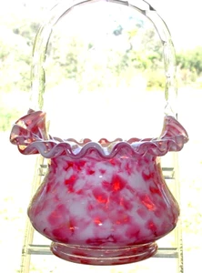 FENTON~70% OFF~VASA MURRHINA"ROSE MIST"OPALESCENT"8"BASKET"60's~MINT~VTG GLASS - Picture 1 of 6