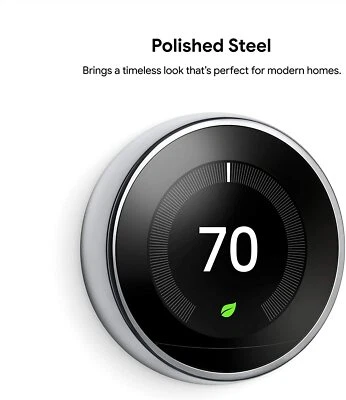 Google Nest T3019US 3rd Generation Programmable Thermostat w/Base Polished Steel - Image 1 of 4