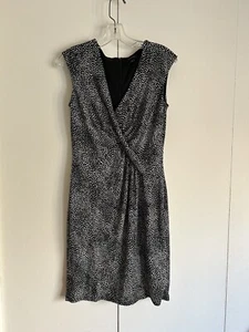 Ann Taylor polka dot dress patterned black and white wrap dress sleeveless - Picture 1 of 6