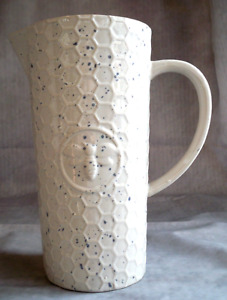 Tall 25cm Ceramic Flower Vase Pitcher Jug with Embossed Bee & Honeycomb Design
