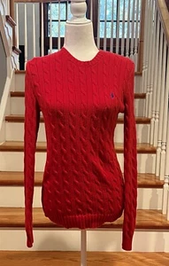 Women’s Ralph Lauren Sport Cable Knit Cotton Sweater Size M Red Christmas - Picture 1 of 5