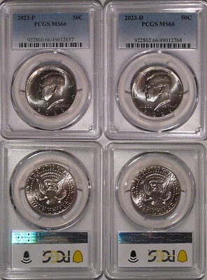 Juego de 2 monedas de medio dólar Kennedy 2023 P&D 50c graduación profesional MS66 Foto 1 de 2