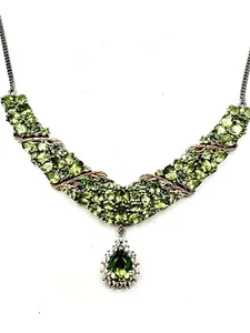 Peridot and Multi Gemstone 18.10 ctw Floral Vines Necklace in 18K VG Over SS925 - Picture 1 of 7