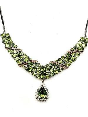 Peridot and Multi Gemstone 18.10 ctw Floral Vines Necklace in 18K VG Over SS925 - Image 1 of 4