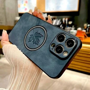 Retro Leder Maple Leaf Hülle kompatibel für Magsafe iPhone 16 15 14 13 12 11 Pro - Picture 1 of 11