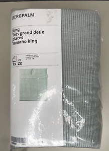 IKEA BERGPALM King Duvet Cover w/2 Pillowcases Bed Set Green Grey Stripe New