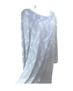 Charter Club Women's Soft Size Medium Knit Sleepshirt, Zen Blue Feathers, - Picture 1 of 9