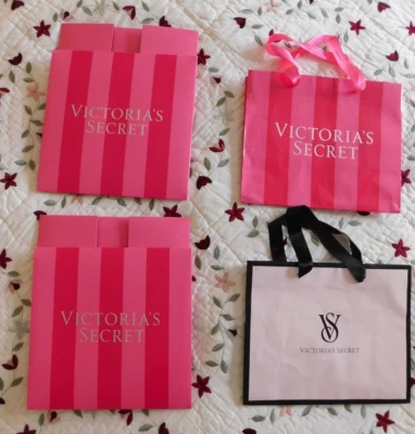 VICTORIA'S SECRET Rayas Rojas Juego de 2 Cajas de Regalo Medianas 10x10x4 y 2 Bolsas Foto 1 de 4