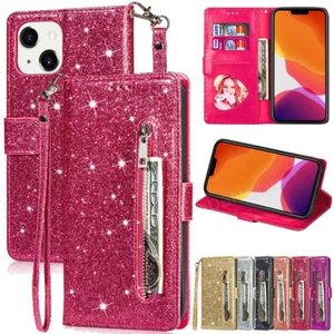 Bling Glitter Wallet Case Flip Cover For iPhone 16 Pro Max/Plus/E/15/14/13/12/XS - Picture 1 of 43