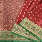 Sanskryti Vintage Czerwone/Zielone Sari Czysta satyna Tkana Brokat/Banarasi Sari Tkanina