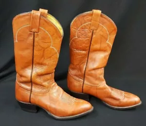 TONY LAMA Men's Cowboy Boots Brown Leather Trail Ranch Rodeo 5084 Size 9 USA - Picture 1 of 10