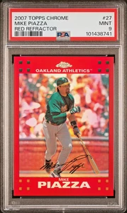 2007 TOPPS CHROME RED REFRACTOR PARALLEL #27 MIKE PIAZZA #/99 PSA 9 MINT NO 10's - Picture 1 of 2