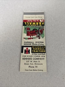International Harvester Match Cover Renneke Company Sleepy Eye Minnesota - Foto 1 di 2