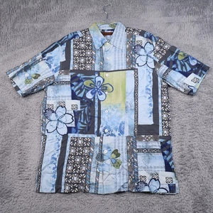 Tori Richard Hawaiian Shirt Mens Medium 100% Silk Blue Floral Geometric Camp - Picture 1 of 14