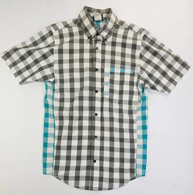 Nike 6.0 Men Size Small White Gray Teal Check Embroidered Logo Button Down Shirt - Image 1 of 4