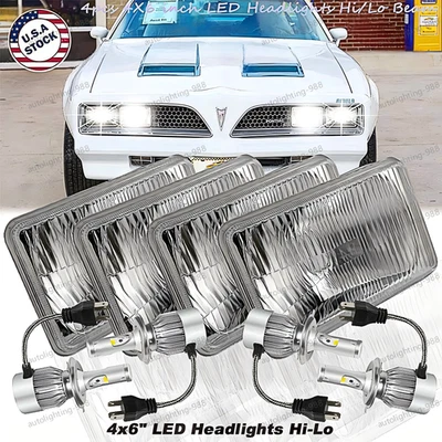 Faros LED 4x6" VIDRIO 4 piezas haz alto ajuste Pontiac Firebird transmisión AM 1977-1981 Foto 1 de 4