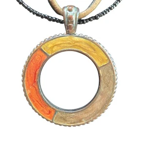 Kenneth Cole Signed Circle Ring Pendant On Triple Strand Necklace Seed Bead Cord - Picture 1 of 7