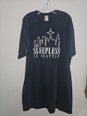 Vintage Sleepless In Seattle OSFA Womens Black Graphic Logo Short Sleeve Tshirt - Image 1 of 4