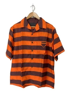 PRADA Short Sleeve Shirt L Silk Orange Striped Used - Picture 1 of 6