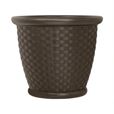Suncast Sonora 22 Inch Resin Wicker Decorative Garden Flower Planter, Dark Brown - Image 1 of 4