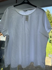 Top Bonmarche manica corta bianco misto lino taglia UK 24 NUOVISSIMO ETICHETTE - Foto 1 di 11