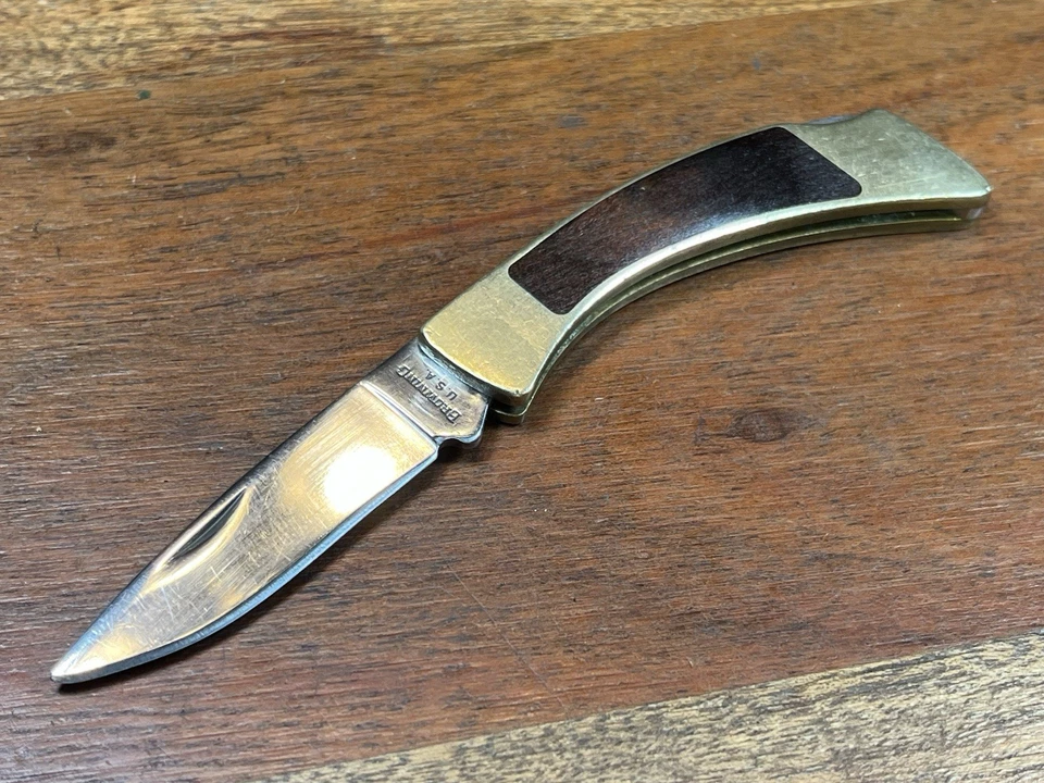 Vintage Browning USA Small Folding Knife Brass Frame Wood Handle - Image 1 of 4