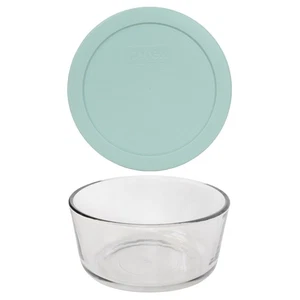 Pyrex (1) 7201 4 Cup Glass Bowl & (1) 7201-PC Muddy Aqua Lid - Picture 1 of 7