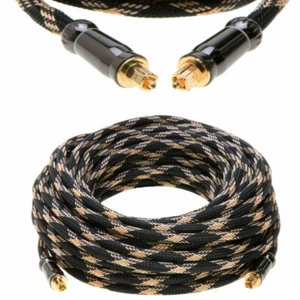 50FT Toslink Digital Optical Audio Cable S/PDIF Fiber Gold Mesh Nylon Durable - Picture 1 of 1
