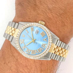 Rolex Datejust Jubilee 4.50Ct Natural Diamond Bezel Sky Blue Dial 36mm Watch - Picture 1 of 6