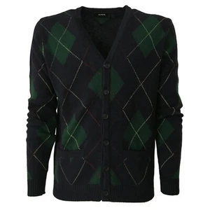 Cardigan uomo blu disegno argyle verde ALPHA STUDIO mod AU-1260E 100% lana - Imagen 1 de 4