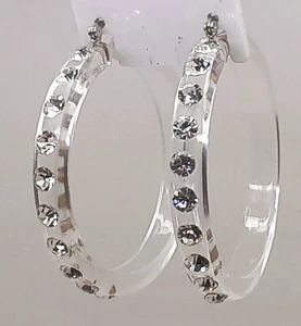 2" chunky clear Lucite Acrylic wide Hoop Latch Back Fashion vintage Earrings