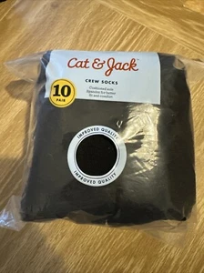 📀 Cat & Jack Crew Socks, 9 Pairs Size Medium 9-2.5, Black - Picture 1 of 1