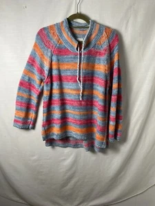 Suéter J Jill Cuello Simulado Multicolor Tejido Abierto Lino Mezcla Algodón Crochet Grande - Imagen 1 de 15