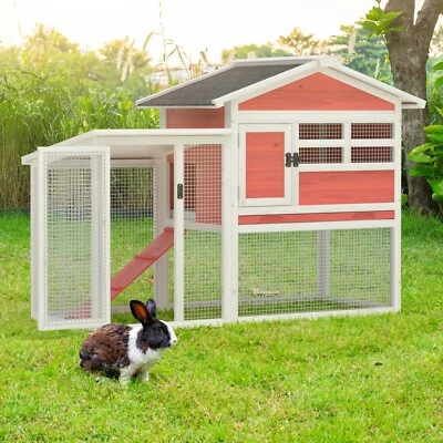 Jaula de madera para conejos de 2 niveles con rampa interior/exterior Foto 1 de 4