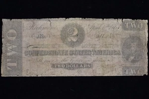1863 $2 CONFEDERATE STATES OF AMERICA ✪ VG VERY GOOD ✪ RICHMOND 380 ◢TRUSTED◣ - Picture 1 of 2