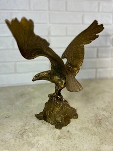 Large Vtg Cast Brass American Eagle Statue on Mountain Wing Span ~14.5" 11" Tall - Picture 1 of 23