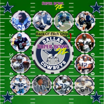 COWBOYS SUPER BOWL XII CHAMPION TEAM - OFFENSE - 12 POKER CHIP SET - Image 1 of 3