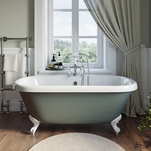 Freestanding Light Green Double Ended Roll Top Bath with Whi BUN/PRLPG1515/90647 - Picture 1 of 4