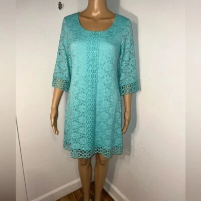 Alfani, PS, eyelet and open crochet, 3/4 sleeves, aqua marine, scoop neck, midi - Image 1 of 4