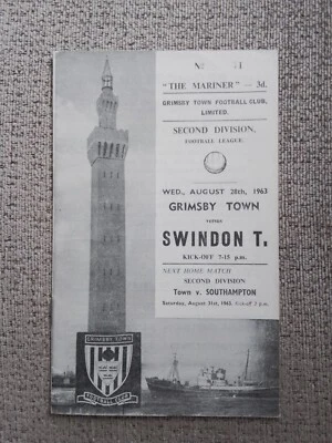 GRIMSBY TOWN v SWINDON TOWN 1963/64 season. Division Two. 28th August 1963 VGC - Image 1 of 2