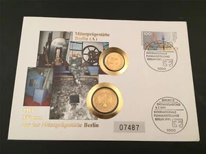 BRD NUMISBRIEF 1991 MÜNZPRÄGESTÄTTE BERLIN VERGOLDETE DM MÜNZEN u176 - Imagen 1 de 4