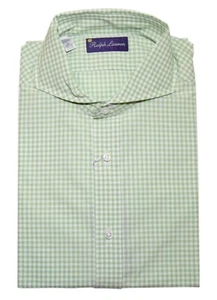 $395 Ralph Lauren Purple Label Mens Gingham Keaton Dress Shirt Green Italy XL - Picture 1 of 3