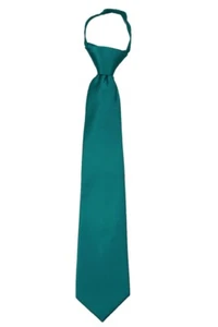 Boys 14 Inch Teal Solid Pretied Zipper Necktie Weddings Formal - NWT - Picture 1 of 2