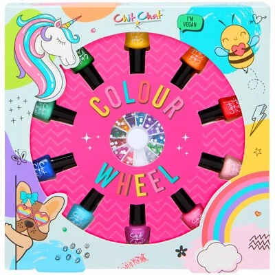 CHIT CHAT Girls Rainbow Nail Varnish Gift Set Polish & Art Gems Jewels Kids Pink Purple