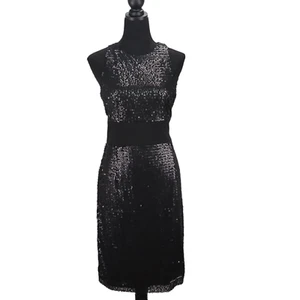 Donna Morgan Full Sequin Black Dress Sleeveless Knee Length Zip Back Size 12 - Picture 1 of 14