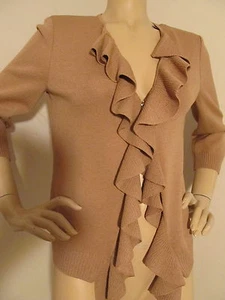 NEW ST JOHN KNIT S WOMENS SWEATER CARDIGAN TAN BISCUIT SANTANA KNIT WOOL RAYON - Picture 1 of 6