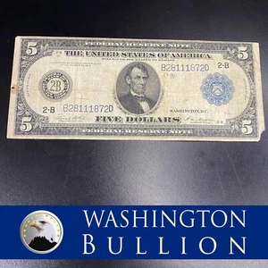 1914 FR871 $5 Five Dollar Blue Seal Large Federal Reserve Currency Note Bill - Picture 1 of 6