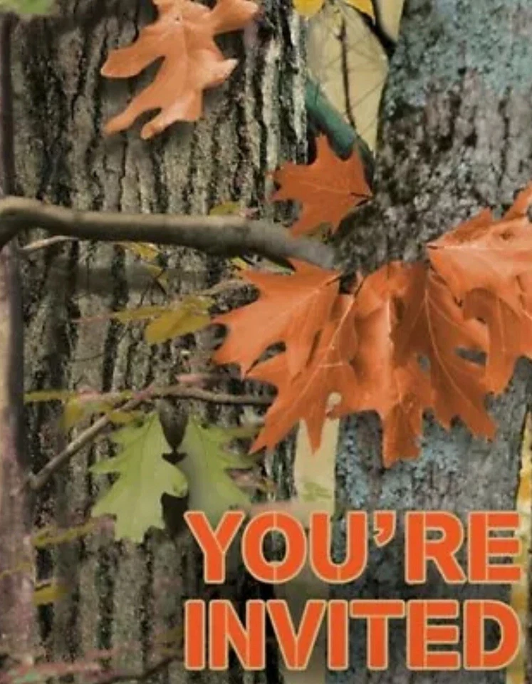 Hunting Camo Invitations w/Envelopes 8 Per Pack Camouflage Birthday Party Invite - Image 1 of 1